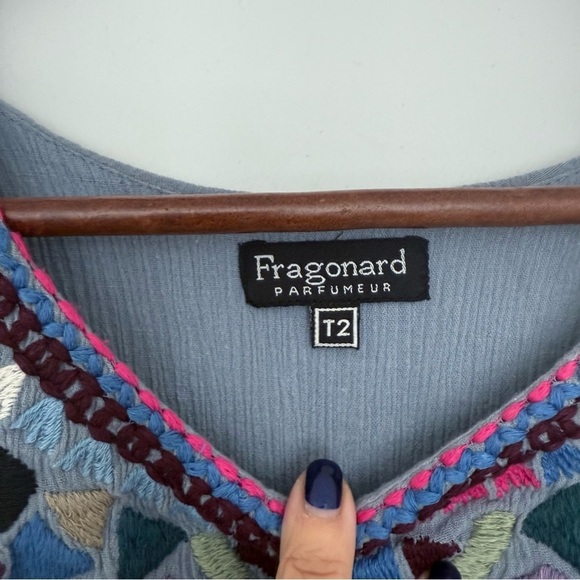 Women Dress embroidered short sleeves M Fragonard blue - Picture 3 of 3